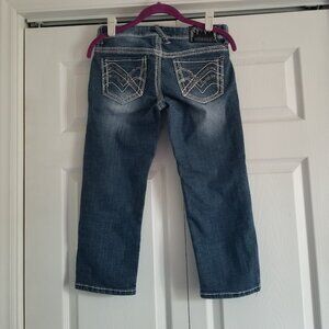 Hydraulic Women's Jeans 3-4 Blue Silver Capri Bling Y2K Rhinestones Embroidered